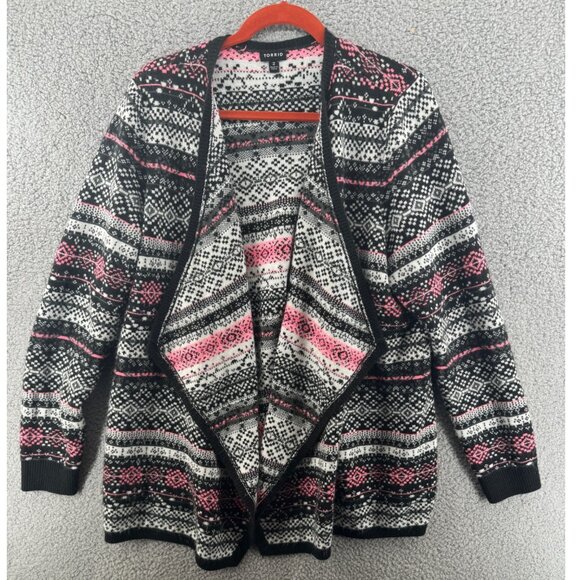 Torrid Open Front Cardigan Sweater Pink Black  White Size 2X - Picture 1 of 5